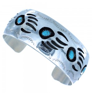 Navajo Genuine Sterling Silver Turquoise Bear Paw Cuff Bracelet TX103853