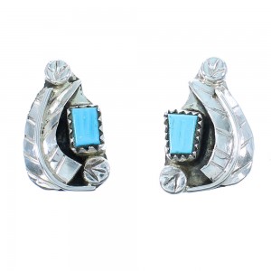 Genuine Sterling Silver Turquoise Native American Zuni Leaf Post Earrings TX104303