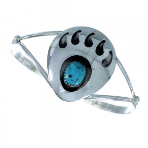 Turquoise Genuine Sterling Silver Bear Paw Navajo Cuff Bracelet RX105432