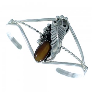 Navajo Tiger Eye Genuine Sterling Silver Leaf Cuff Bracelet RX105387