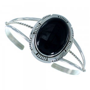 Onyx And Sterling Silver Native American Cuff Bracelet RX105397