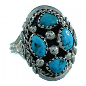 Native American Genuine Sterling Silver And Turquoise Jewelry Ring Size 7-3/4 SX105845