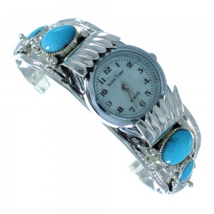 Sterling Silver Turquoise Flower Native American Cuff Watch SX105584