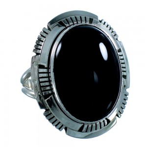 Native American Black Onyx Authentic Sterling Silver Ring Size 7-1/2 SX105974