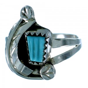 Sterling Silver And Turquoise Leaf Zuni Indian Ring Size 8 SX106296
