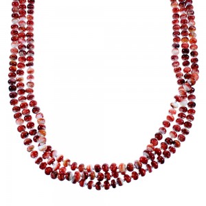 Genuine Sterling Silver 3-Strand Red Oyster Shell American Indian Bead Necklace RX106870
