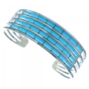 Turquoise Genuine Sterling Silver Zuni Inlay Cuff Bracelet RX107148