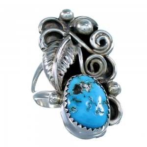 Sterling Silver Scalloped Leaf Turquoise Navajo Ring Size 8-1/2 SX107960