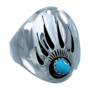 Bear Paw American Indian Turquoise And Sterling Ring Size 14-1/2 SX107969