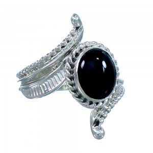 Native American Onyx And Sterling Silver Ring Size 8-3/4 SX107925