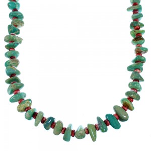 Turquoise And Red Oyster Shell Sterling Silver Navajo Bead Necklace SX108108
