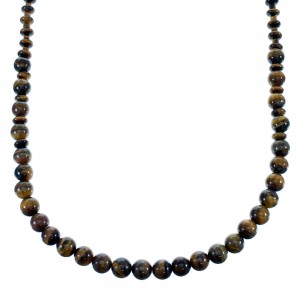 Native American Tiger Eye Sterling Silver Bead Necklace SX108089