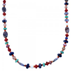 Authentic Sterling Silver Multicolor Navajo Treasure Bead Necklace SX108671