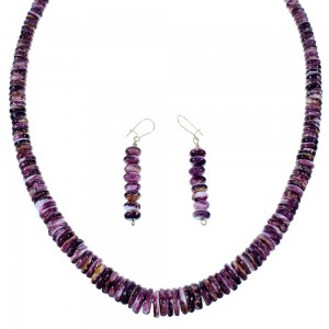 Navajo 12KGF And Purple Oyster Shell Bead Necklace And Earrings Set SX108685
