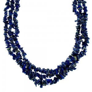 Sterling Silver And Denim Lapis Navajo 3-Starnd Bead Necklace SX108733