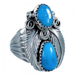 Authentic Sterling Silver Feather Turquoise Native American Ring Size 7-3/4 RX109391