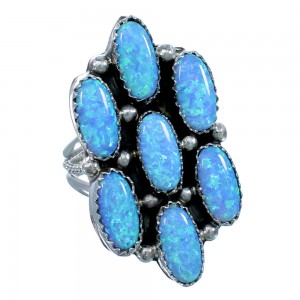 Sterling Silver And Blue Opal Navajo Ring Size 8 SX109494