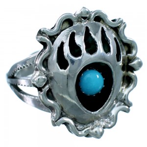 Navajo Sterling Silver Turquoise Bear Paw Ring Size 6-3/4 RX109546