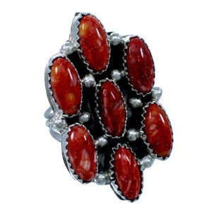Authentic Sterling Silver Red Oyster Shell Navajo Indian Ring Size 8-1/2 RX109521