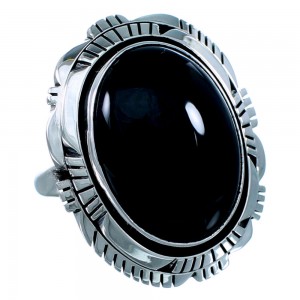 Navajo Sterling Silver And Onyx Ring Size 5-3/4 SX109681