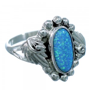 Navajo Sterling Silver Scalloped Leaf Blue Opal Ring Size 5-1/2 SX111044