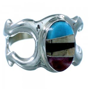 Sterling Silver And Multicolor Inlay Navajo Ring Size 8-3/4 RX110894