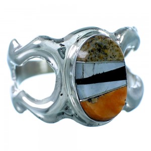 Multicolor Navajo Genuine Sterling Silver Ring Size 8-3/4 RX110899