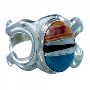 Genuine Sterling Silver Navajo Multicolor Ring Size 8-3/4 RX110902