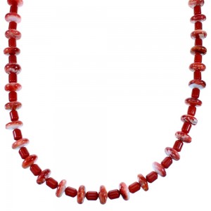 Sterling Silver Native American Coral And Oyster Shell Bead Necklace RX110995