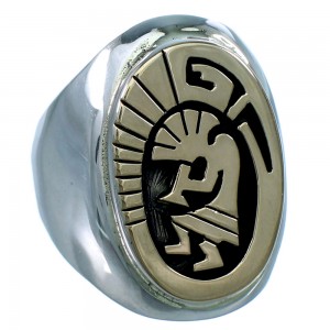 Kokopelli Water Wave Navajo Sterling Silver 14KG Calvin Peterson Ring Size 10 SX111627