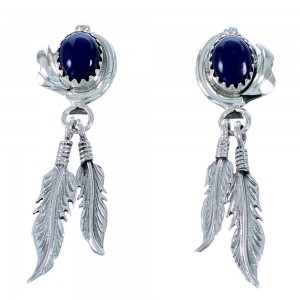 Navajo Sterling Silver Lapis Feather Post Dangle Earrings RX111701