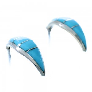 Zuni Sterling Silver Turquoise Post Hoop Earrings RX111748