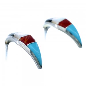 Sterling Silver Multicolor Inlay Zuni Post Hoop Earrings RX111749
