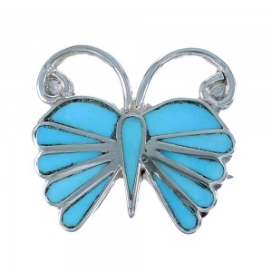 Zuni Turquoise Inlay Sterling Silver Butterfly Pin Pendant SX112322