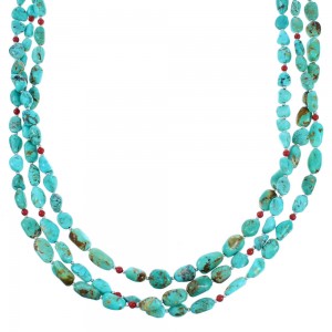 Turquoise Coral Sterling Silver Navajo 3-Strand Bead Necklace SX112006