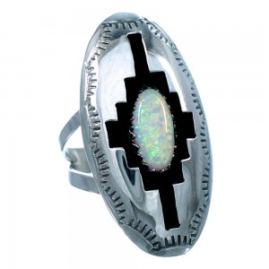 Navajo Genuine Sterling Silver Opal Ring Size 5-3/4 RX118915