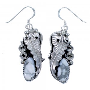 Howlite And Sterling Silver Leaf Navajo Hook Dangle Earrings SX115558