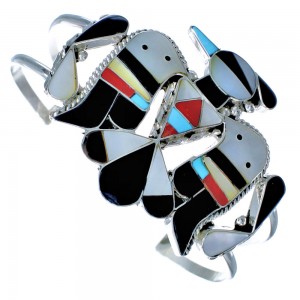 Sterling Silver Multicolor Zuni Thunderbird Cuff Bracelet SX115617