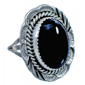 Sterling Silver Native American Onyx Ring Size 8 BX116069
