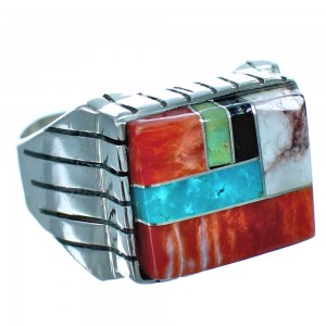 Multicolor Sterling Silver Ray Jack Inlay Ring Size 8-3/4 BX115978