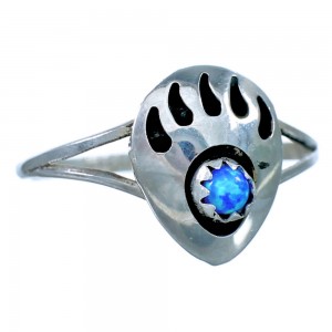 Sterling Silver Blue Opal Bear Paw Navajo Ring Size 5-1/4 RX117451