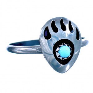 Genuine Sterling Silver Turquoise Native American Bear Paw Ring Size 4-1/4 RX117714