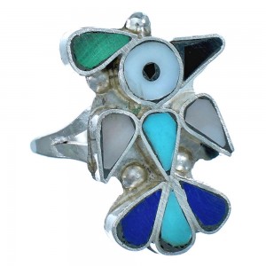 Thunderbird Zuni Sterling Silver Native American Multicolor Ring Size 6-1/2 RX117584