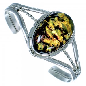 Sterling Silver Native American Amber Cuff Bracelet EA118240