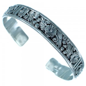 Scalloped Leaf And FLower Native American Sterling Silver Cuff Bracelet EA118122