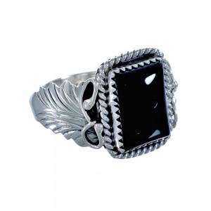 Black Onyx Genuine Sterling Silver Scalloped Leaf Native American Ring Size 12-1/2 CB118568