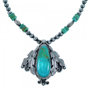 Turquoise Navajo Feather Sterling Silver Bead Necklace Set CB118518