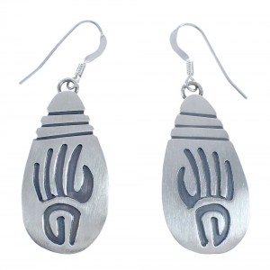 Navajo Bear Paw and Water Wave Sterling Silver Hook Dangle Earrings CB118279
