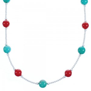 Coral Turquoise Sterling Silver Bead Necklace BX118701
