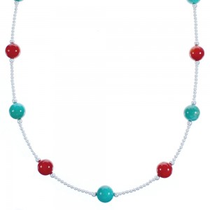 Sterling Silver Coral Turquoise Bead Necklace BX118705